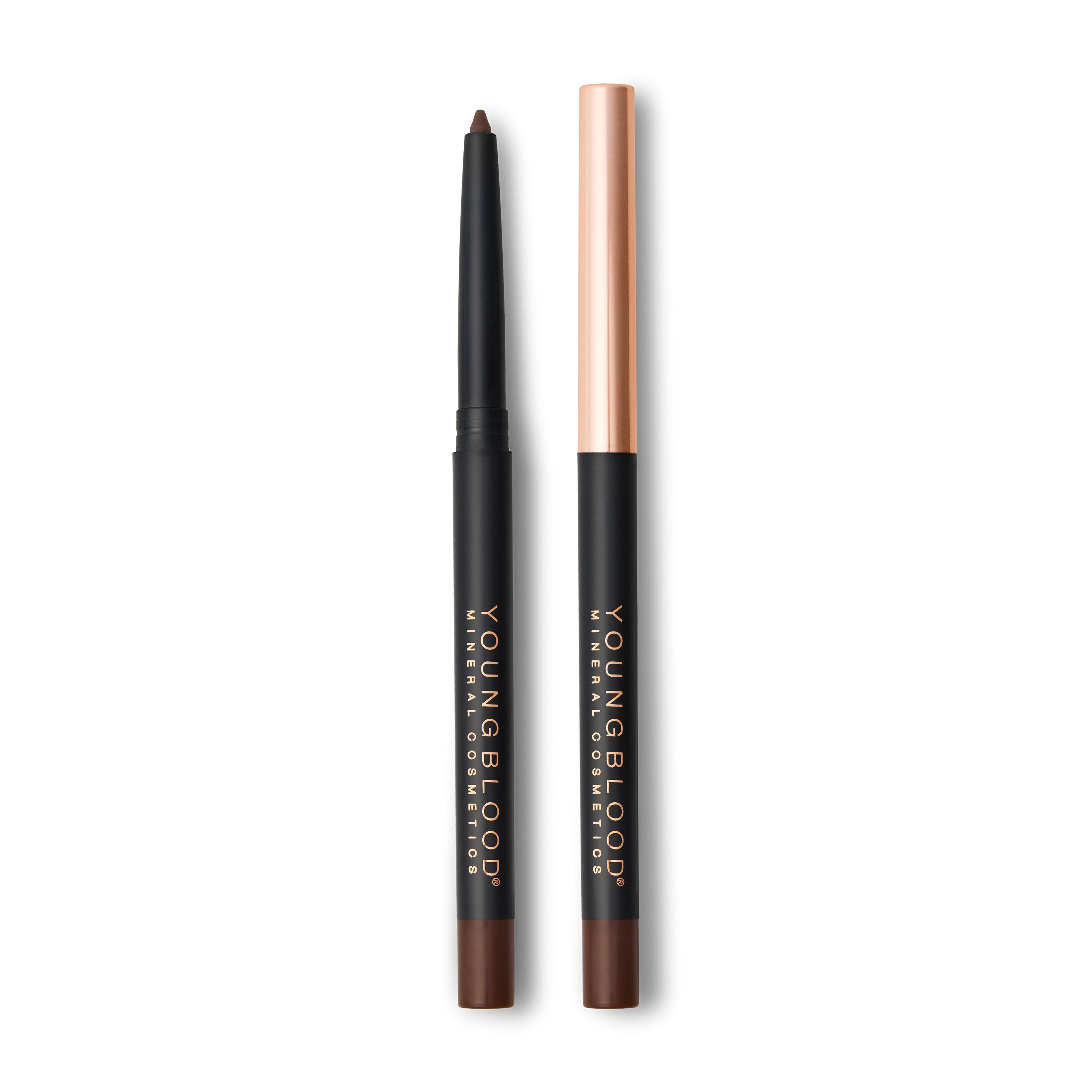 Youngblood Gel eyeliners in a shade of dark brown.
