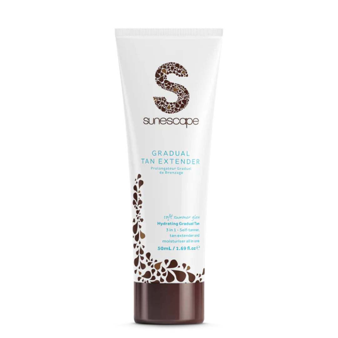 Travel Gradual Tan Extender with 'sunescape' branding on a white background
