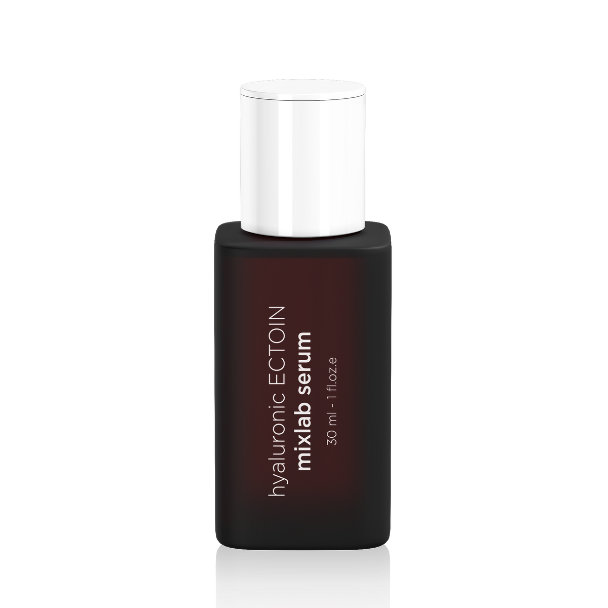 Hyaluronic ECToin Mixlab Serum in a frosted dark brown bottle with a white cap, shown on a clean white background with a soft reflection.