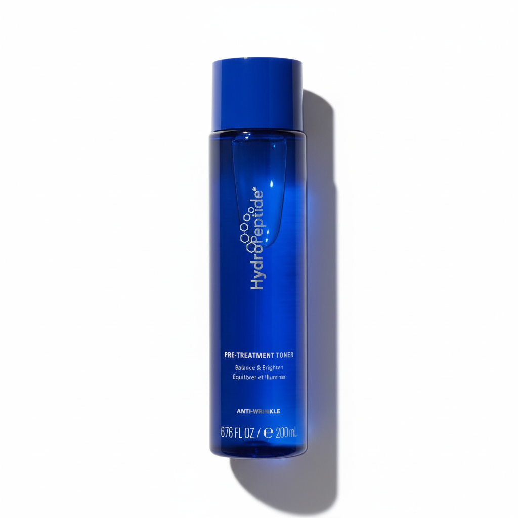 Blue bottle of Hydropephile toner on a white background