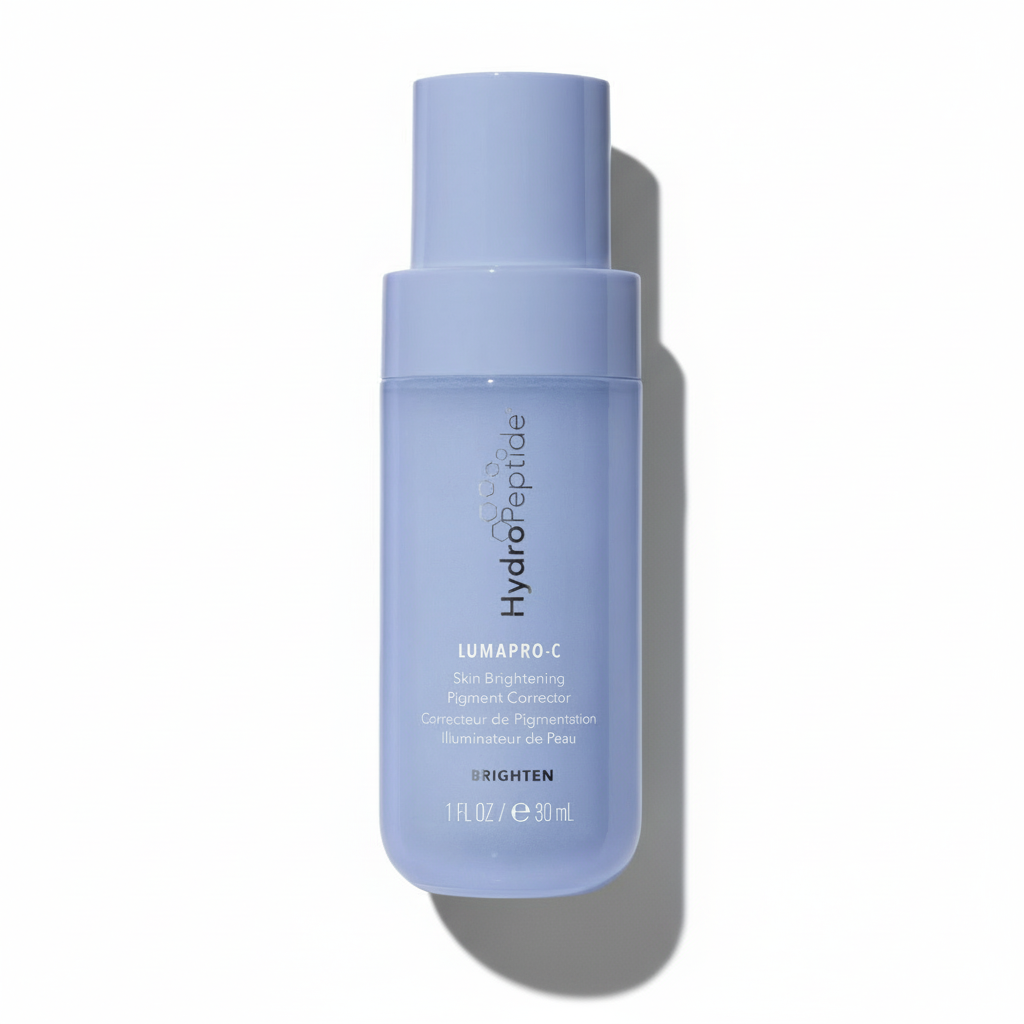 Blue bottle of HydroPeptide Lumapro-C on a white background