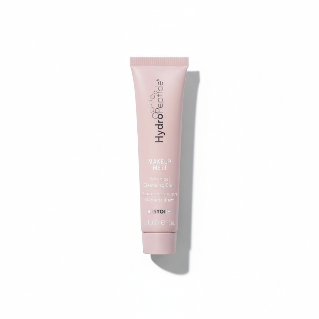 Pink tube of Hydropeptide Makeup Melt on a white background