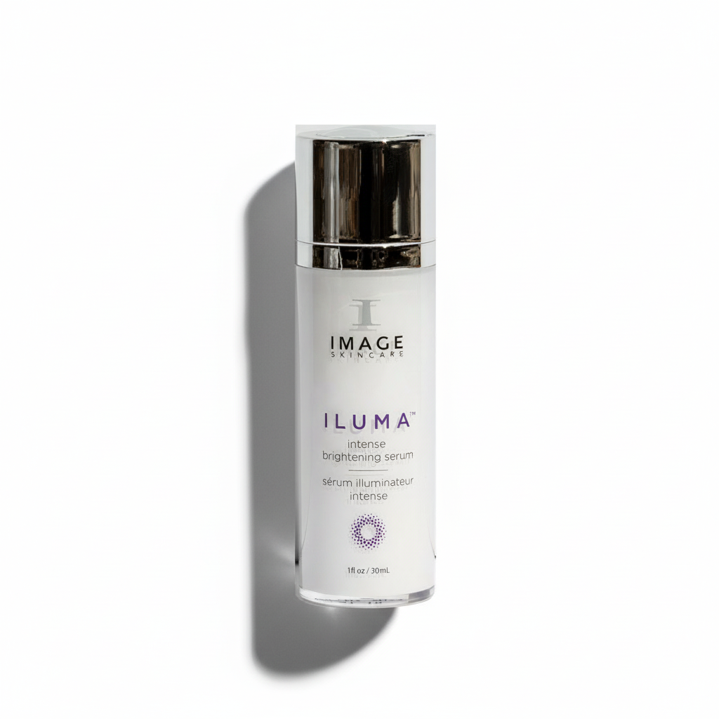 A pump bottle of IMAGE Skincare ILUMA Intense Brightening Serum against a white background.