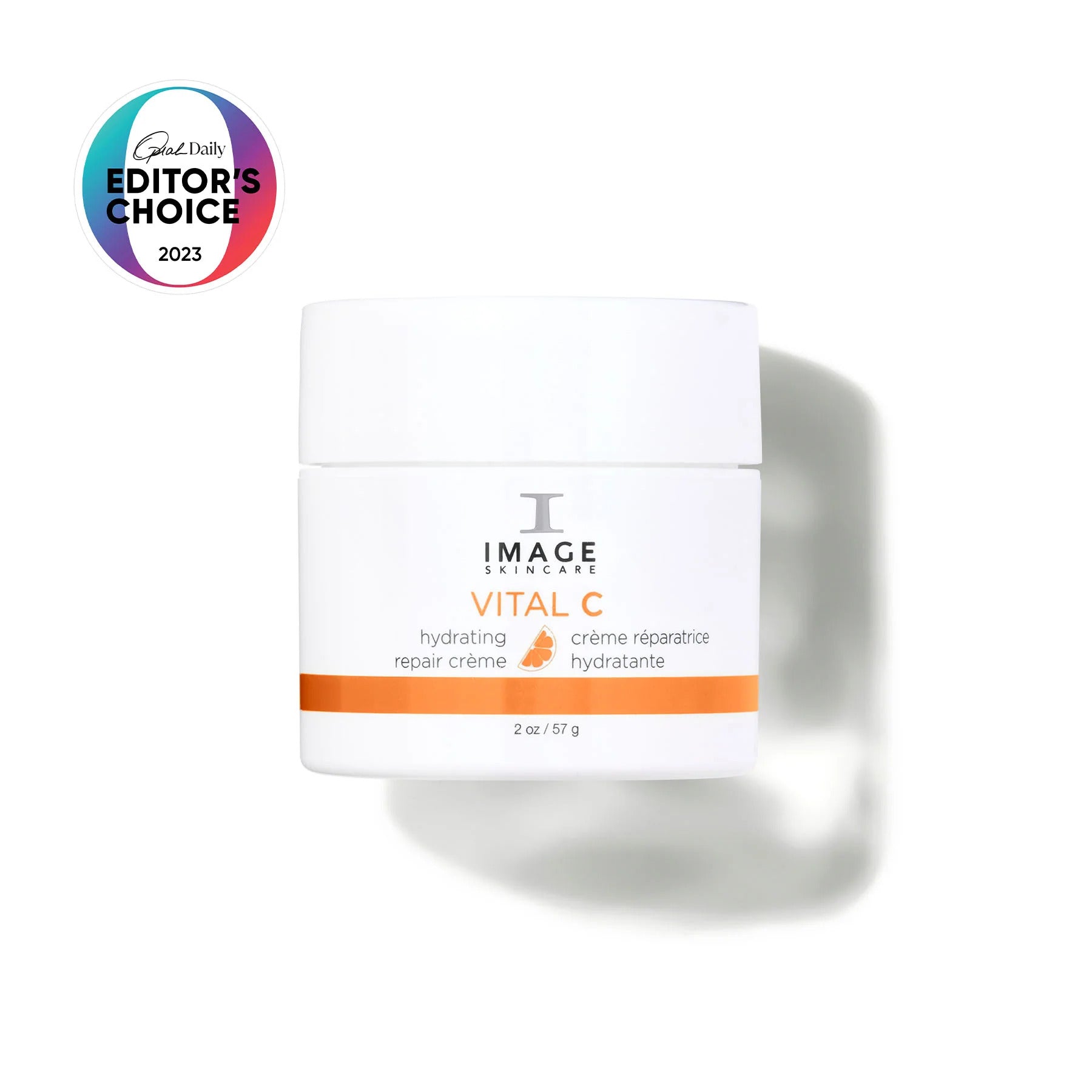 A jar of IMAGE Skincare VITAL C Hydrating Repair Creme with an Editor's Choice 2023 badge.