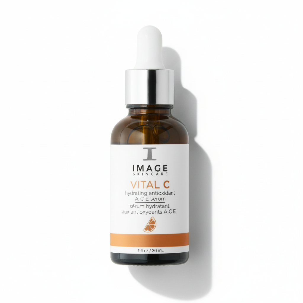 Bottle of Image Skincare Vital C serum on a white background