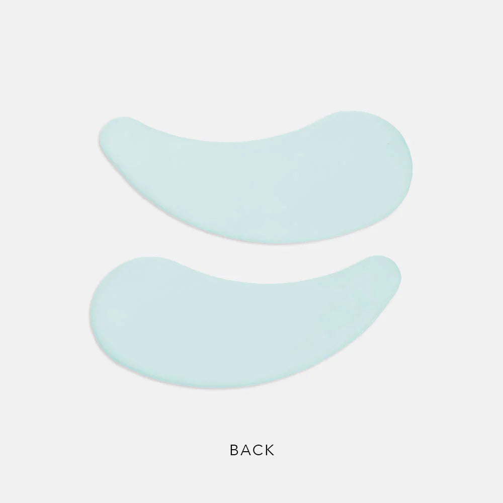 Two hydropeptide polypeptide light blue eye patches on a white background