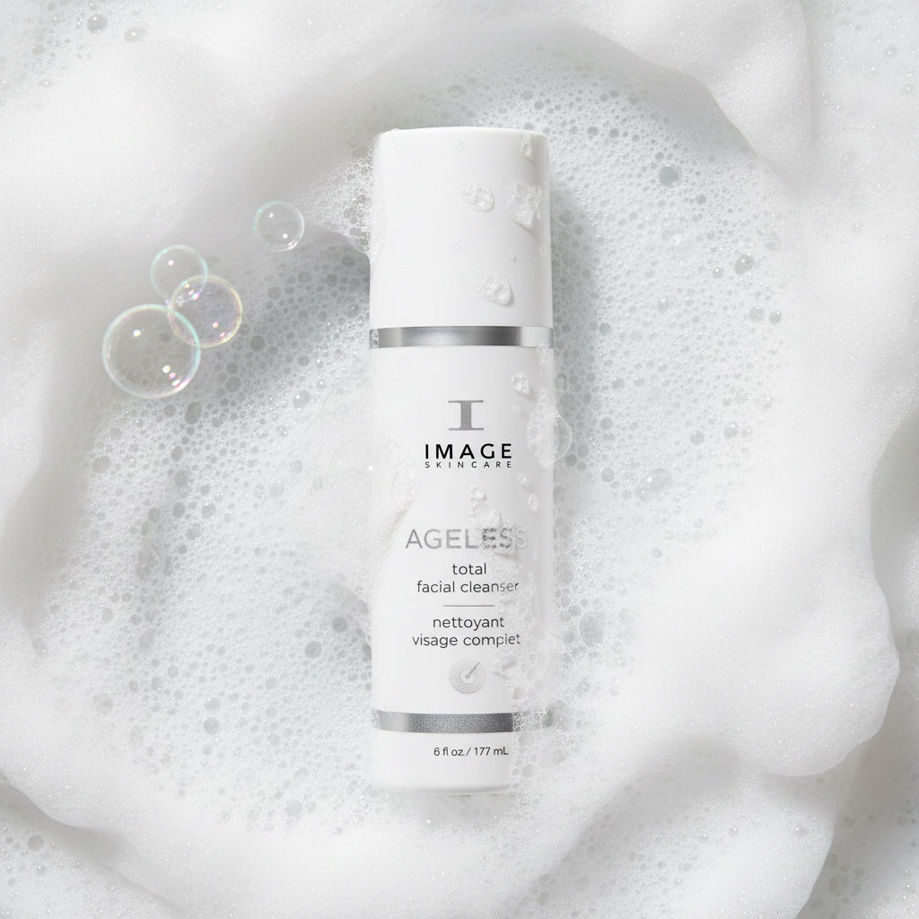 A pump bottle of AGELESS Total Facial Cleanser by IMAGE Skincare.