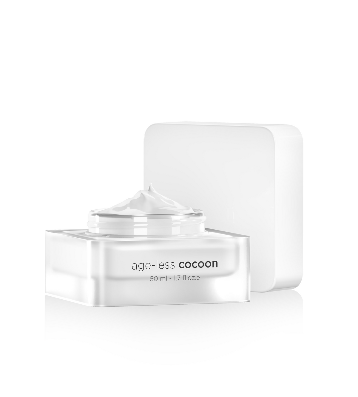 A clear cosmetic jar labeled 'ice cream repair' with white cream visible at the top, shown in front of a matching white rectangular box on a clean white background.
