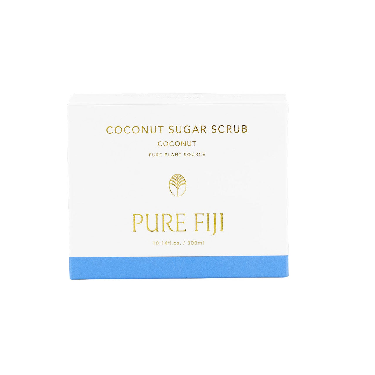 A jar of Pure Fiji Coconut Sugar Scrub, with the brand's logo and product name visible.