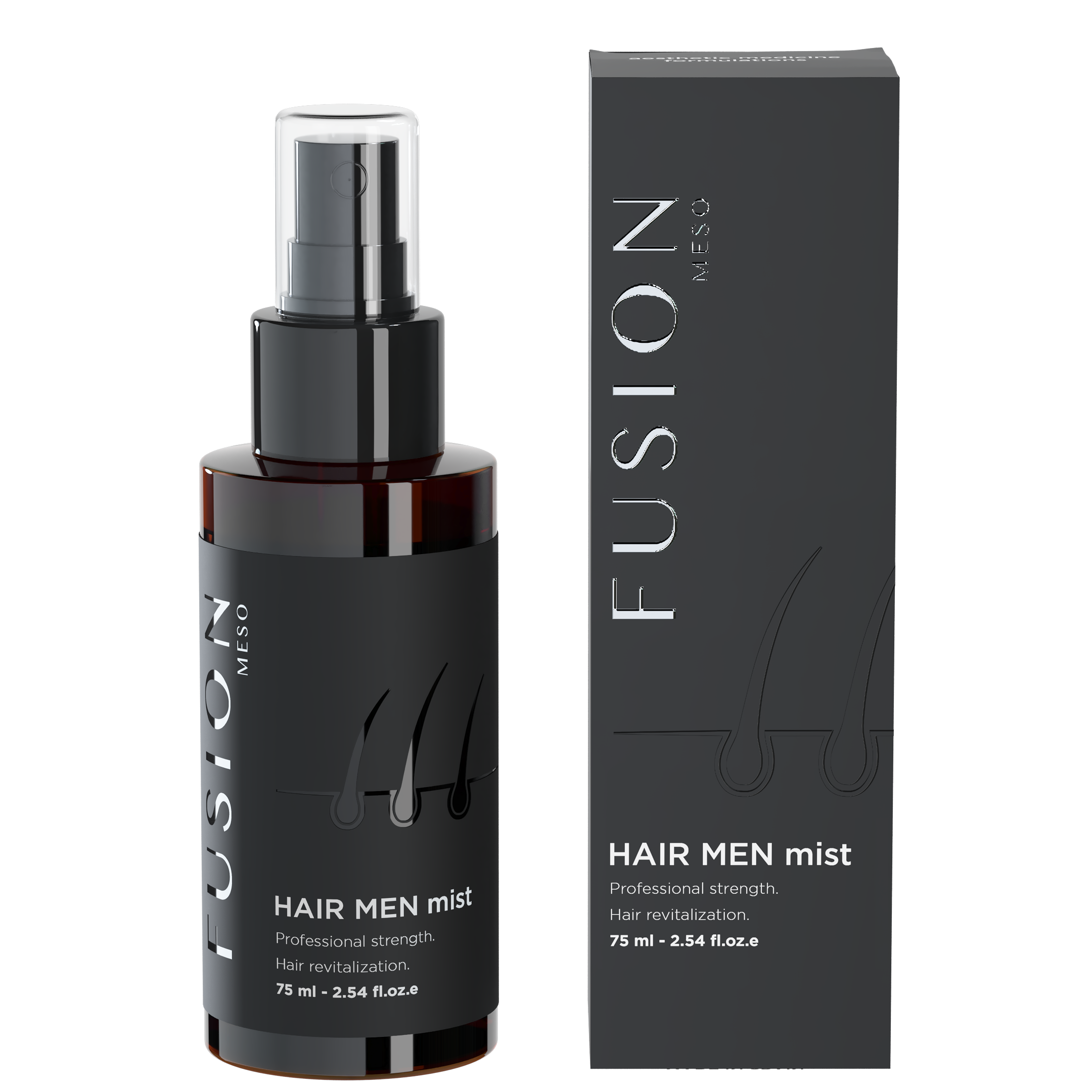 Fusion Hair Men mist bottle and packaging on a white background