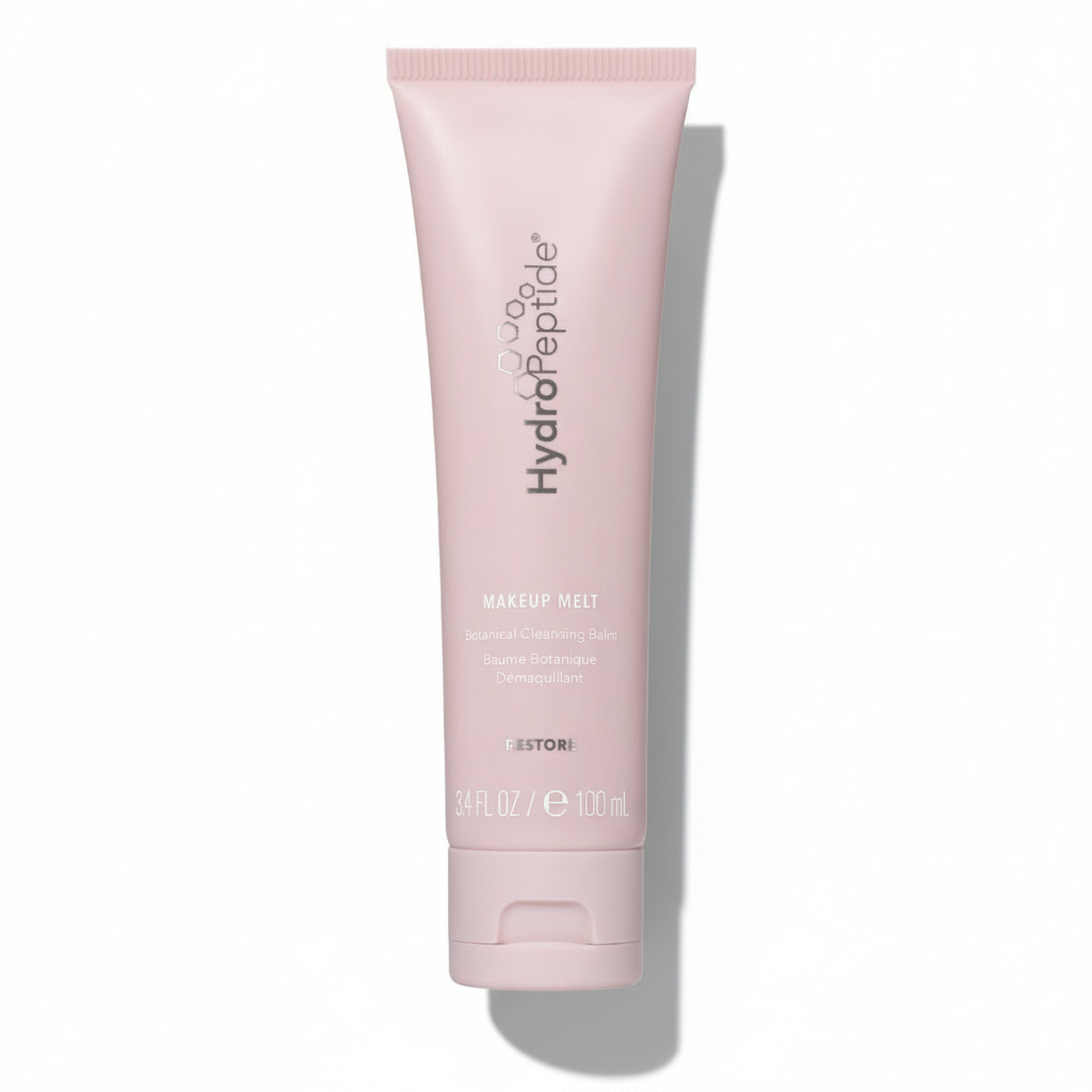 Pink tube of HydroPeptide makeup melt on a white background