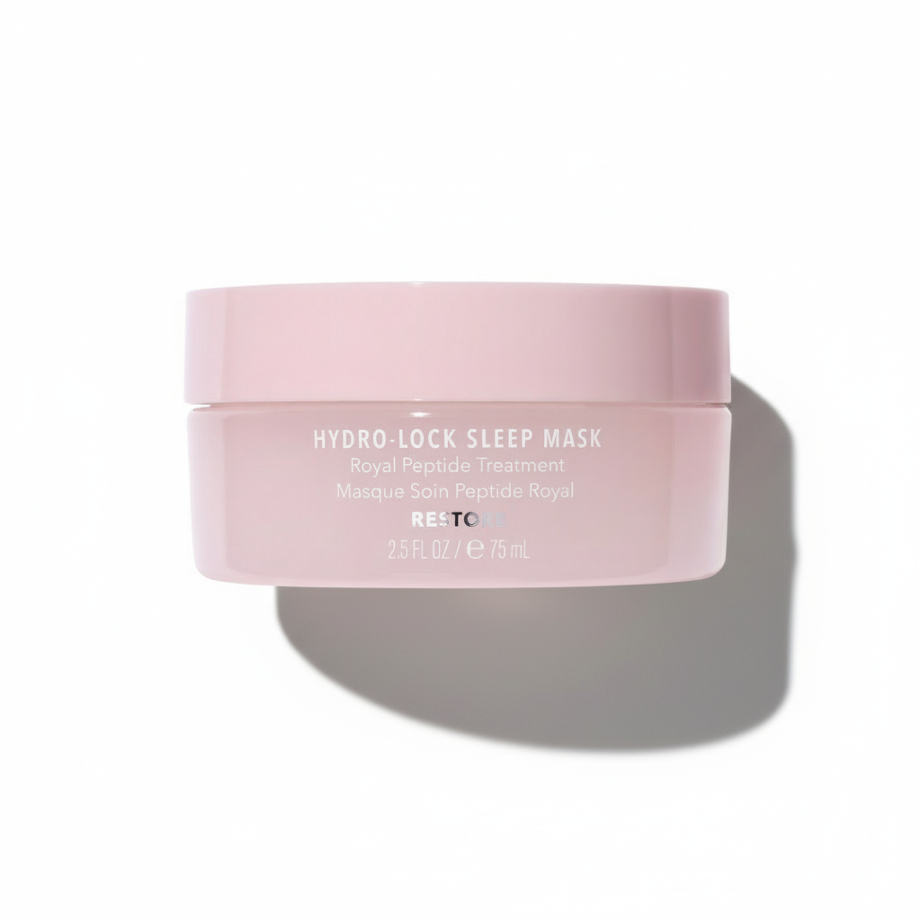 Pink jar of Hydro-Lock Sleep Mask on a white background