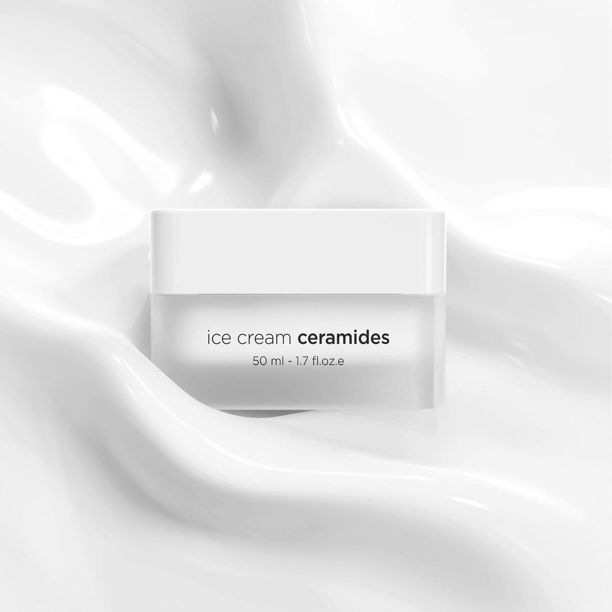 A white cosmetic jar labeled 'ice cream repair' with '50 ml - 1.7 fl.