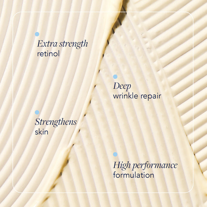 Close-up of skin texture with text highlighting skincare benefits